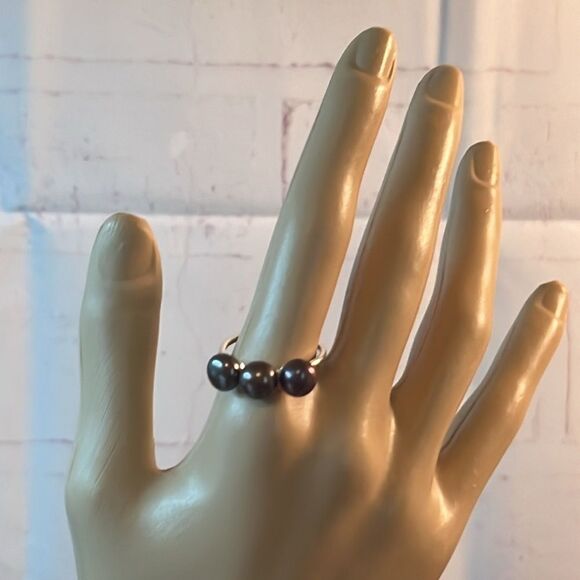 NWT Chocolate Bronze Pearls 3 Stone Ring in Sterling Silver 10 - Picture 6 of 16